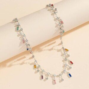 🌈 Rainbow Tassel Rhinestone Necklace ✨ Boho Festival Statement Jewelry